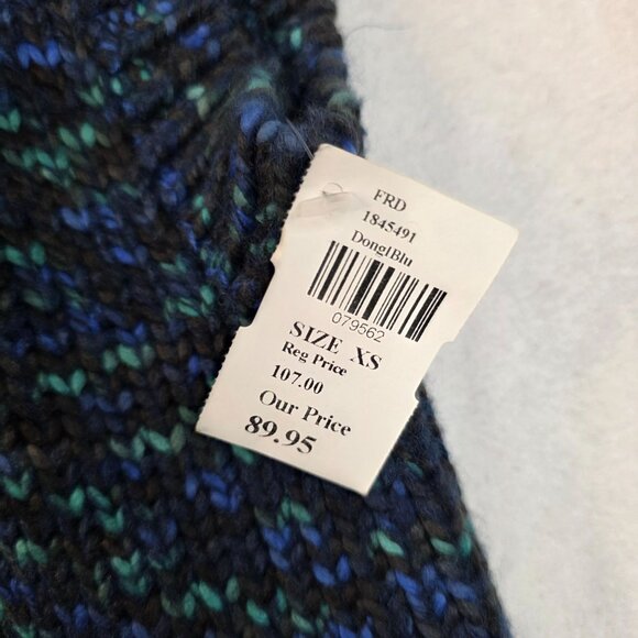 FDJ Sleeveless Knit Cardigan Toggle Closure Donegal Blue Hooded Sweater XS/M - Picture 7 of 11